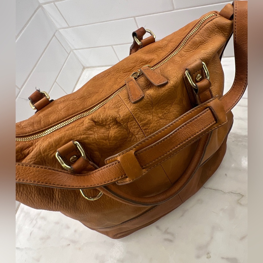 J. Crew 🧡 Marlow Cognac Brown Leather 🧡 Two Tone Hobo Bag Purse Tote - Picture 4 of 15